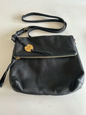 Margot New York Robbie Fold Over in Black, Crossbody with Gold hardware